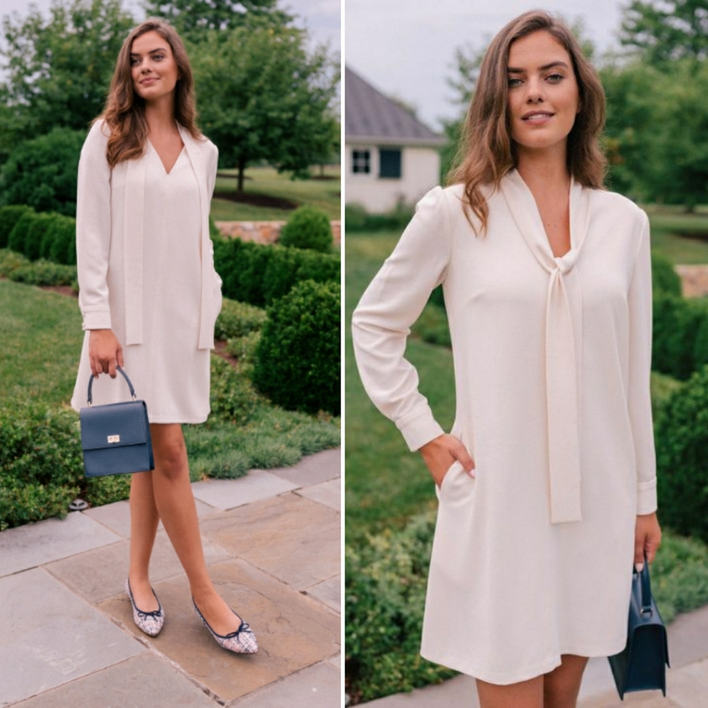 Gal Meets Glam Ines Tie Neck Shift Dress NWT